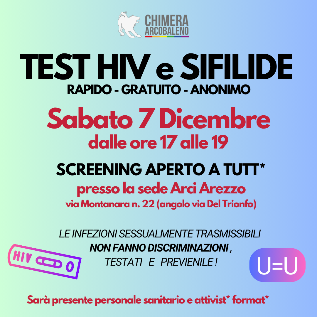 TEST HIV rapido, gratuito e anonimo: Sabato 7 Dicembre in sede